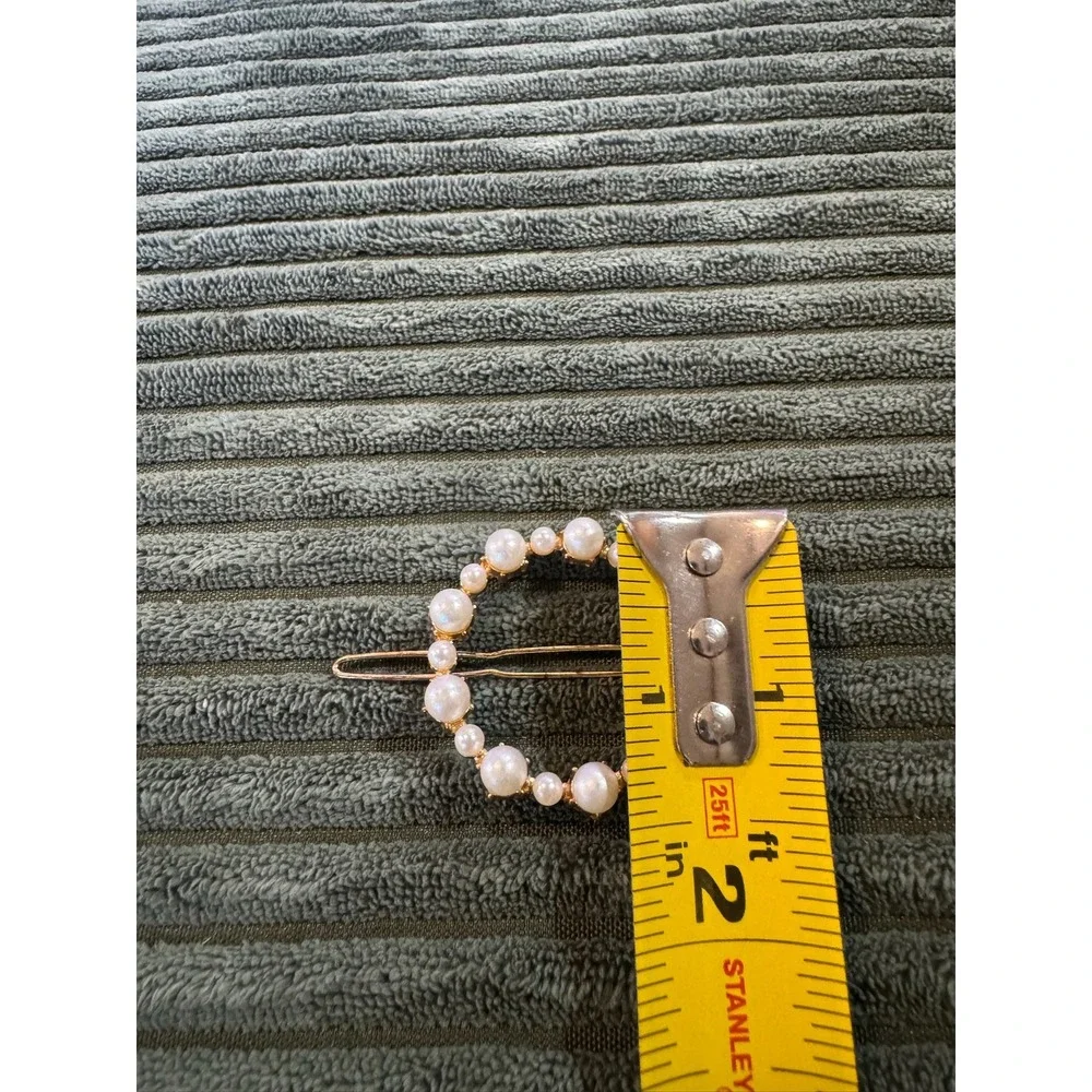 Gold Pearl Circle‎ Hair Clip Barrette Womens Elegant Fashion Accessory